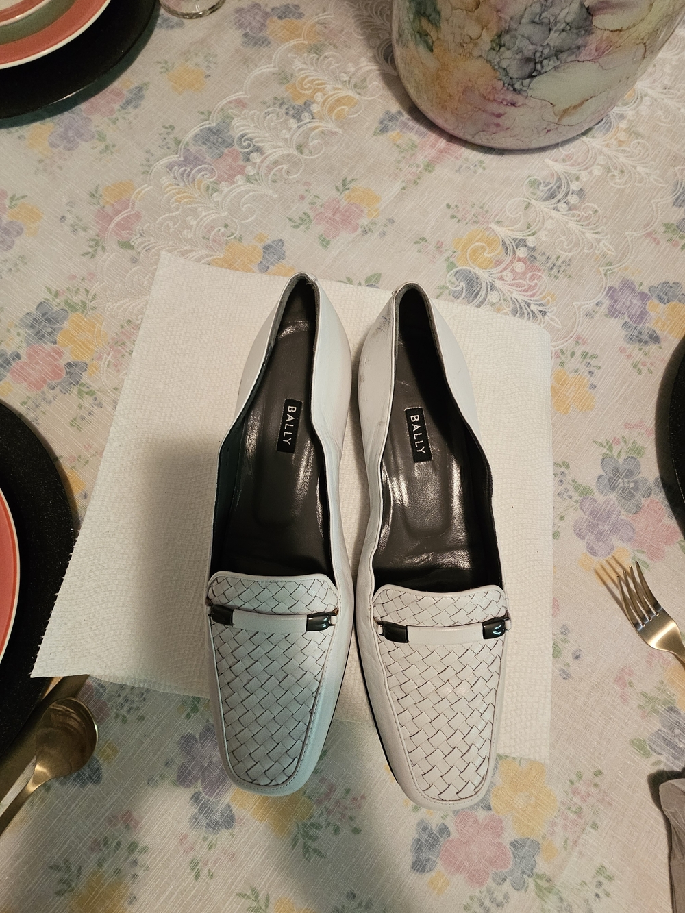 Bally White Woven Leather Loafers for Women